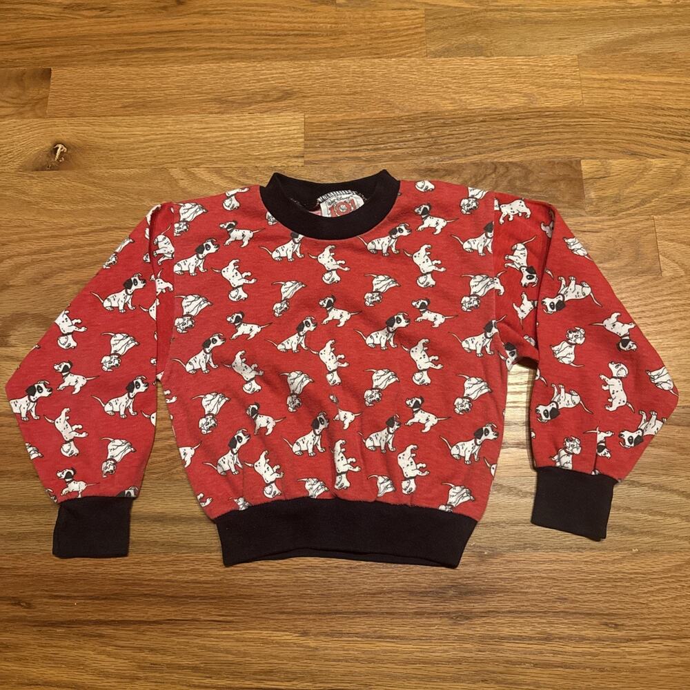 Disney 101 Dalmatians Vintage Long Sleeve AOP Size 4 80s 90s Cartoon Dog Retro
